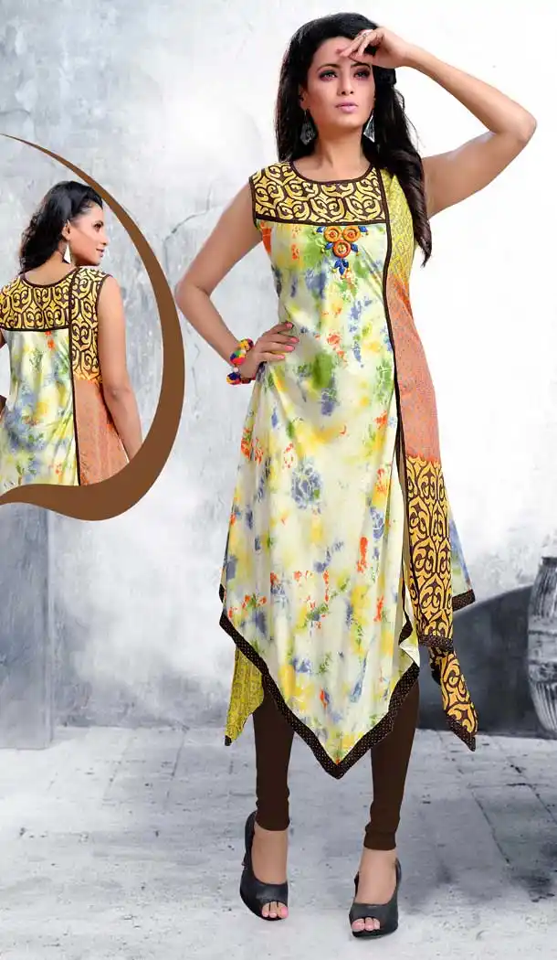 Cotton Digital Printed Sky Blue Color Straight Readymade Kurtis | FHRK248928664