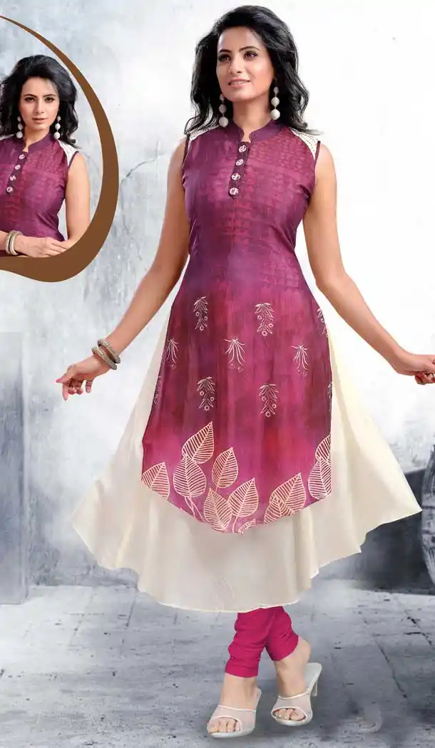 Checks Digital Printed Orange Color Straight Readymade Kurtis | FHRK248928669