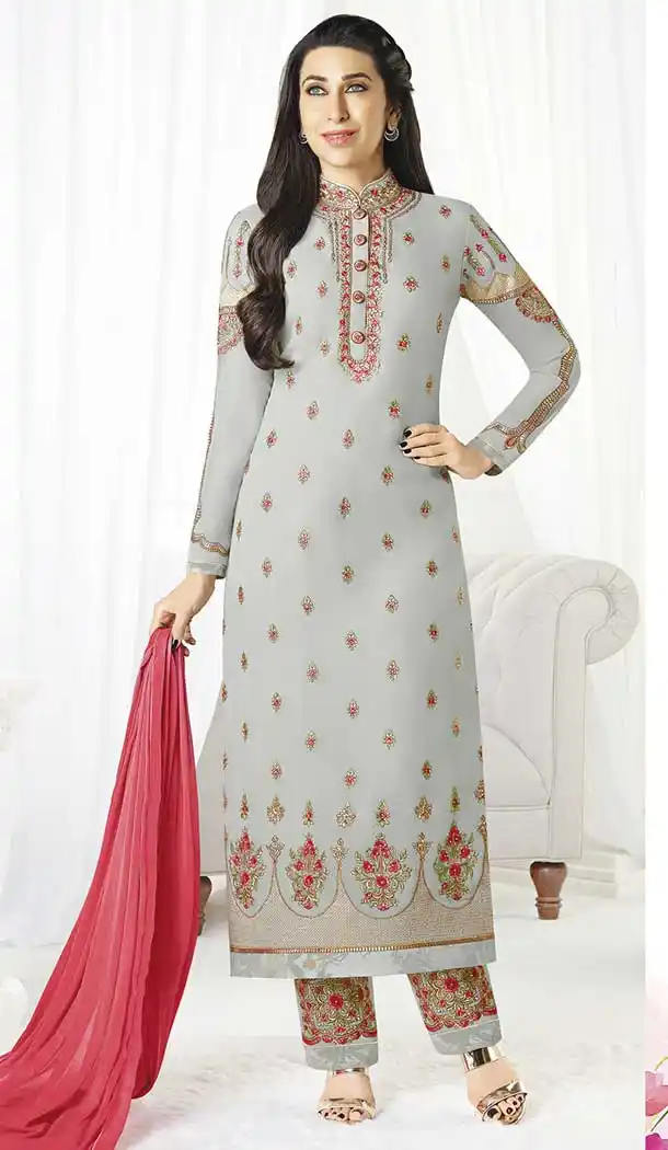 Karisma Kapoor Grey Color Georgette Party Wear Shantoon Fabric Kameez | FHRK249228717