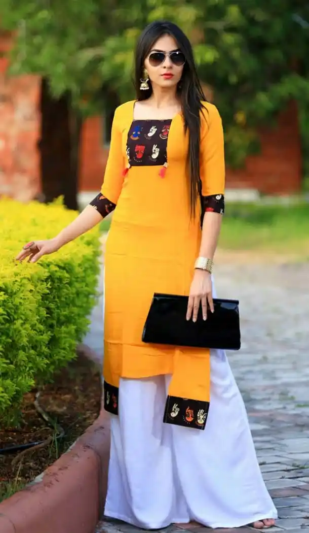 Yellow Cotton Rayon Kurti | FHR226726071