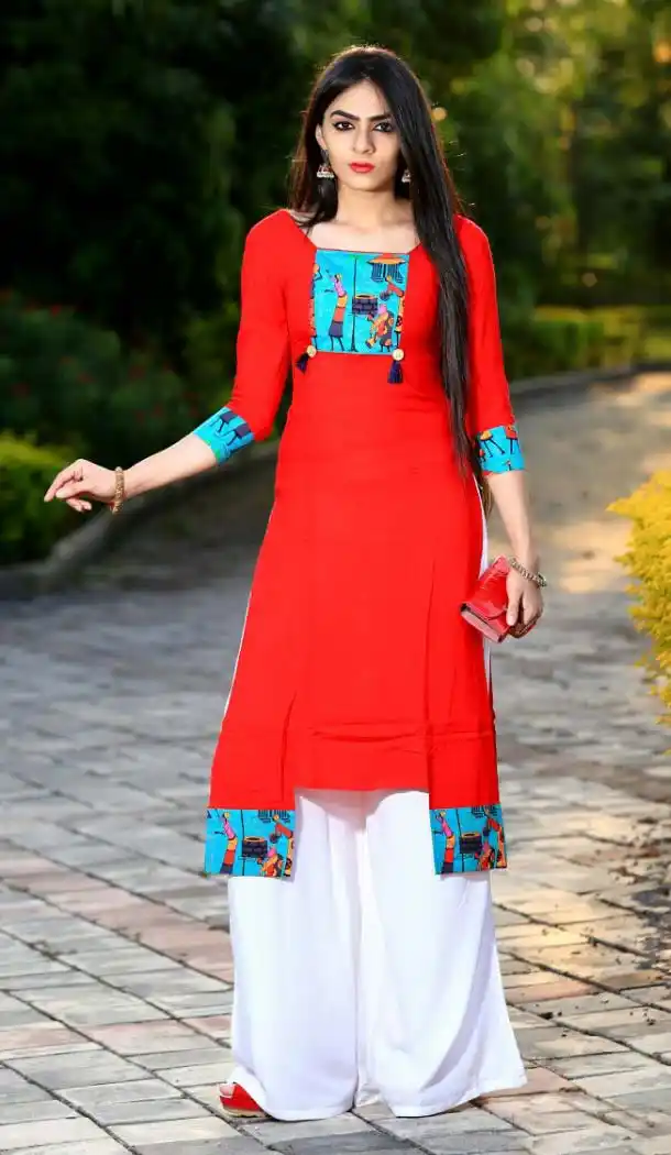 Cotton Red Rayon Kurti | FHR226726072