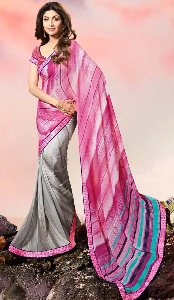 Shilpa Shetty Pink Color Georgette Printed Saree | FHR227126108