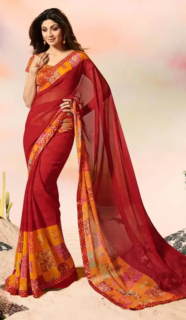 Shilpa Shetty Red Color Georgette Printed Saree | FHR227126111
