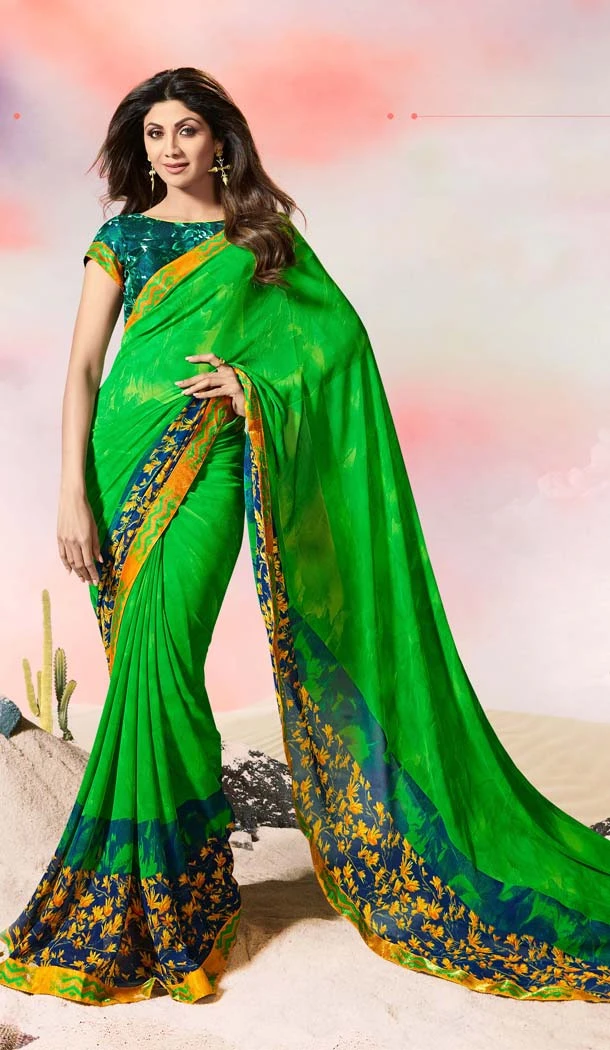 Shilpa Shetty Green Color Georgette Printed Saree | FHR227126119