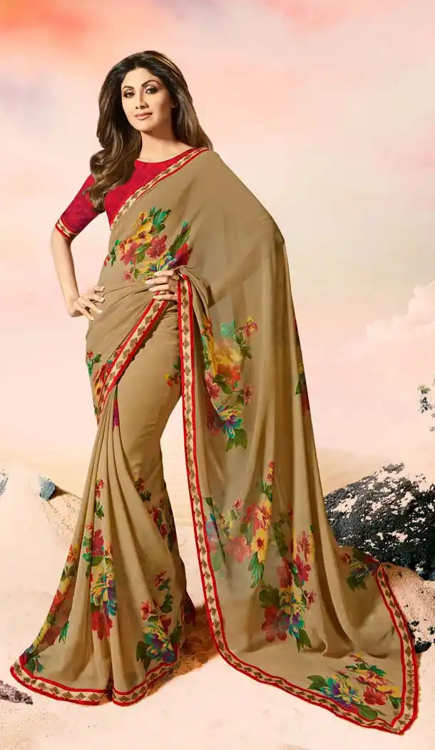 Shilpa Shetty Beige Color Georgette Printed Saree | FHR227126120