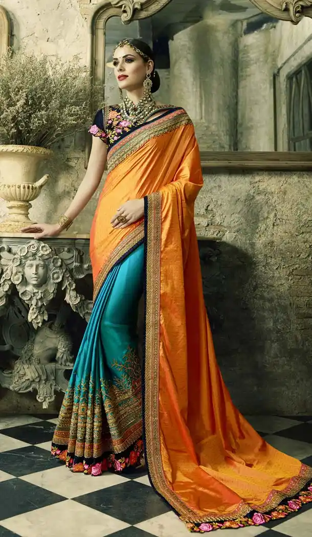 Navy Blue Color Satin Crepe Heavy Designer Saree Blouse | FHR232726771