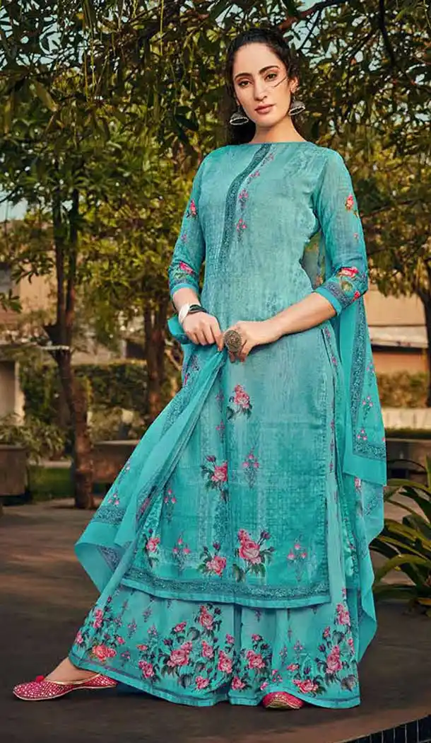 Adorable Sky Blue Color Georgette Casual Wear Salwar Suit -723889677