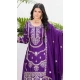Women Pure Heavy Chinnon Silk Purple Embroidery Palazzo Suit - 13048210715