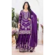 Women Pure Heavy Chinnon Silk Purple Embroidery Palazzo Suit - 13048210715