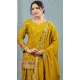 Women Embroidery Palazzo Suit Yellow Heavy Chinnon Silk - 13049210720