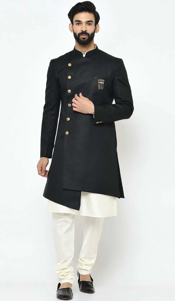 Women Black Dhupion Art Silk Mens Wear Indo Western - 13116211055