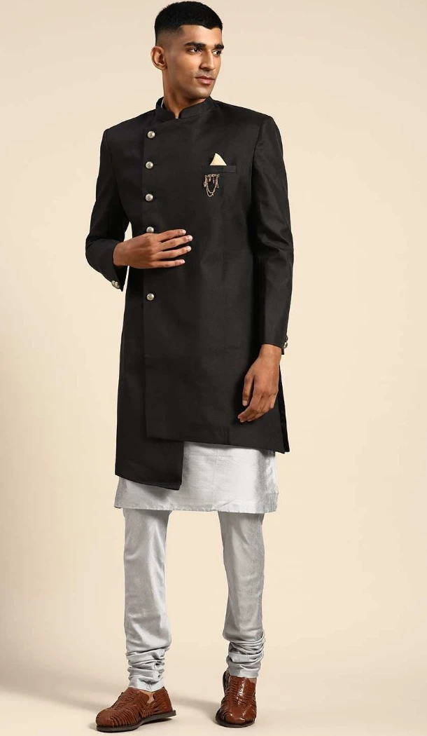 Women Black Dhupion Art Silk Mens Wear Indo Western - 13116211058