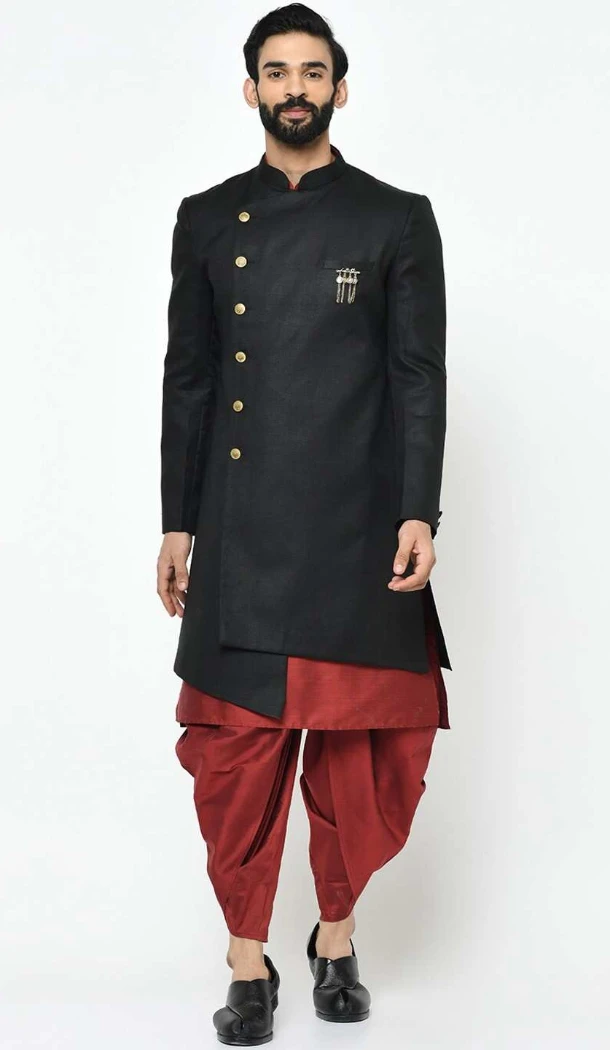 Women Black Mens Wear Indo Western Dhupion Art Silk - 13116211061