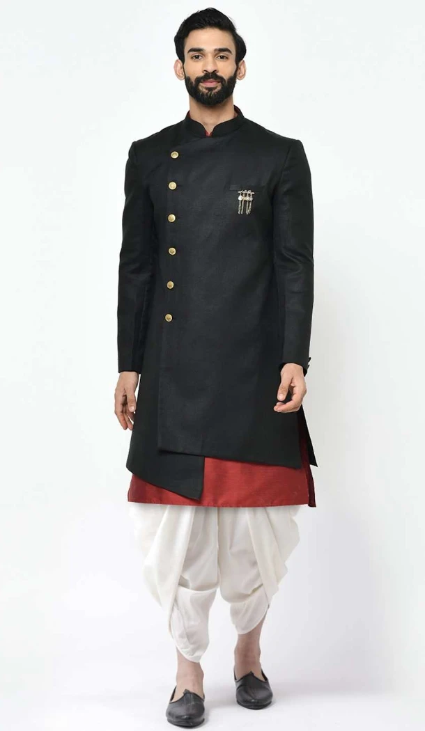 Women Black Mens Wear Indo Western Dhupion Art Silk - 13116211062