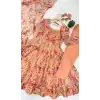 Women Printed Work Peach Salwar Suit Pure Soft Organza