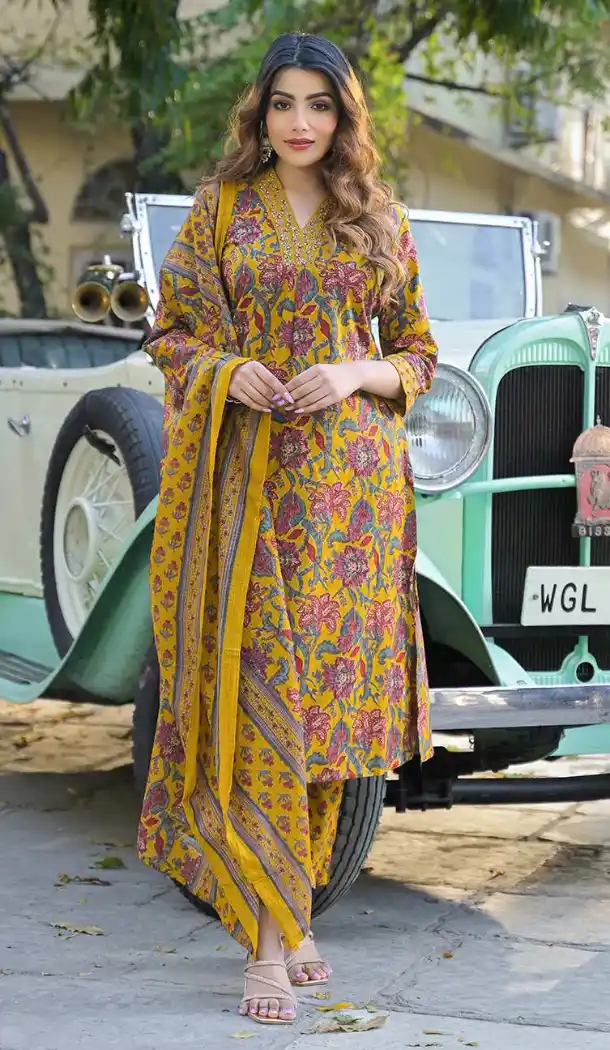 Yellow Cotton Digital Salwar Suit – FH214007