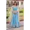 Buy Sky Blue Gold Crush Silk Sequin Zari Lehenga Choli Plus Size - 215688