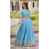Buy Sky Blue Gold Crush Silk Sequin Zari Lehenga Choli Plus Size - 215688