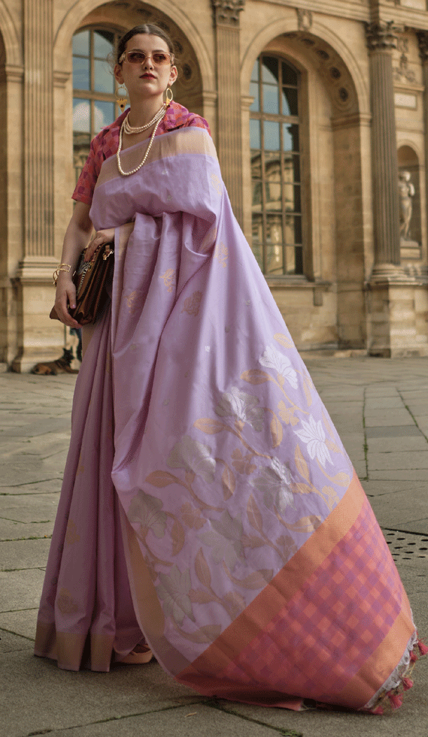Function Wear Soft Silk Printed With Weaving Work Casual Saree In Purple - 8304181705