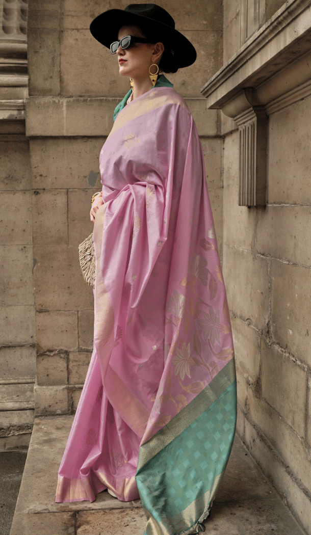 Function Wear Soft Silk Printed With Weaving Work Casual Saree In Pink - 8304181707