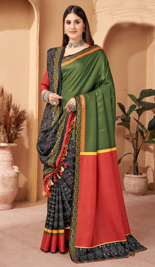 Traditional Green Digital Printed Pashmina Casual Wear Saree - 8306181715