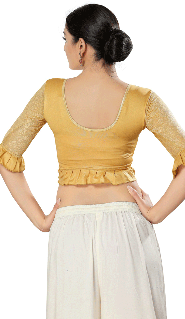 Readymade Plain Shimmer Gold Designer Festival Party Wear Blouse - 8316181752