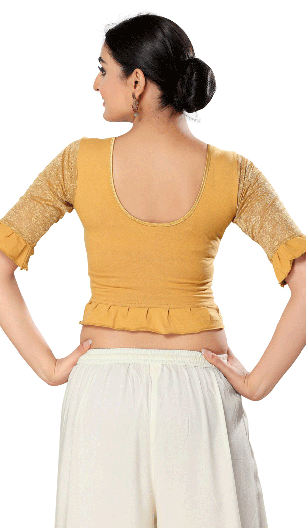 Readymade Plain Cotton Lycra Gold Designer Festival Party Wear Blouse - 8316181754