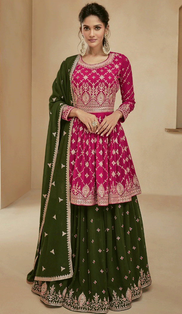 Blooming Georgette Embroidered Pink Color Wedding Wear Designer Salwar Suit - 8320181771