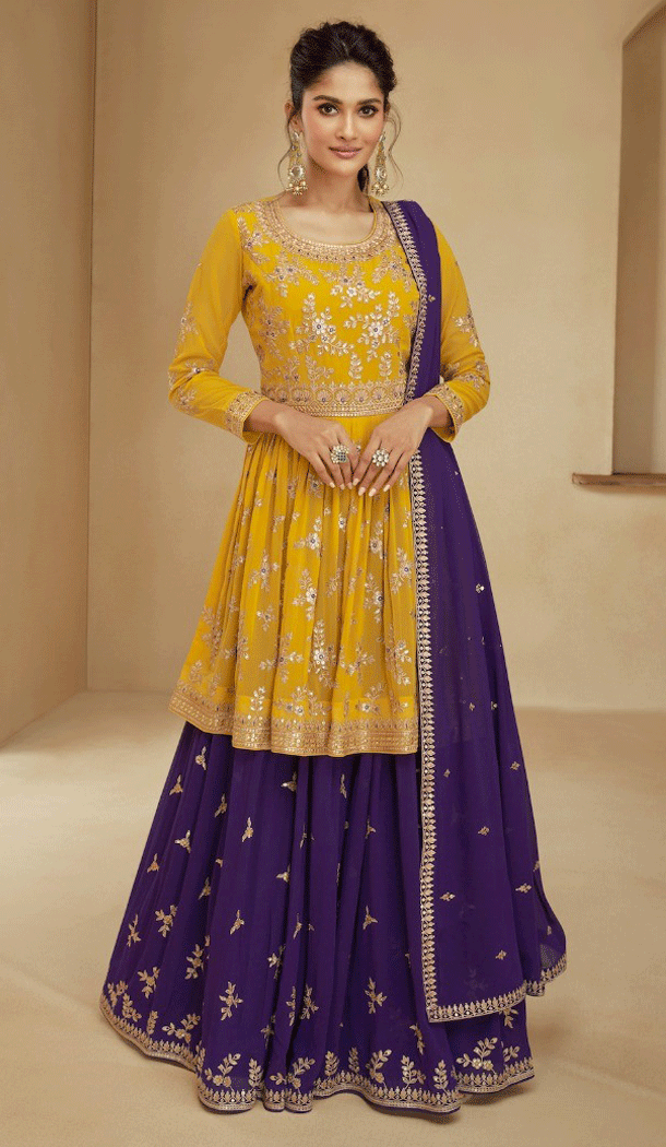 Blooming Georgette Embroidered Yellow Color Wedding Wear Designer Salwar Suit - 8320181773