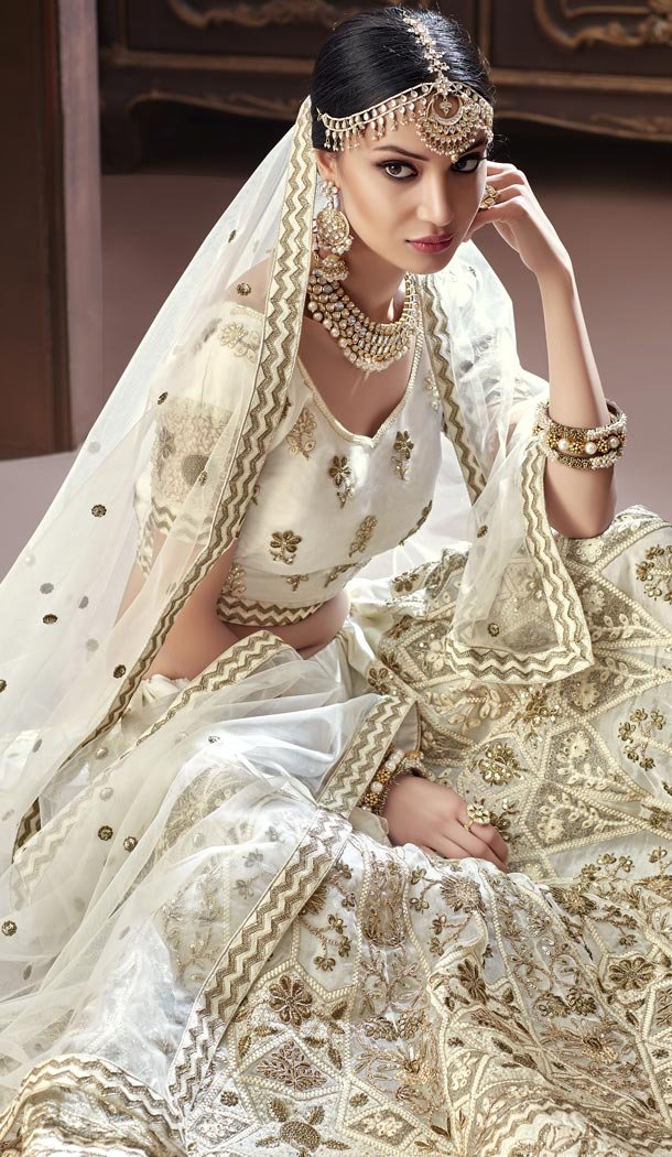 Off White Color Organza Silk Bridel Wear Designer Lehenga Choli