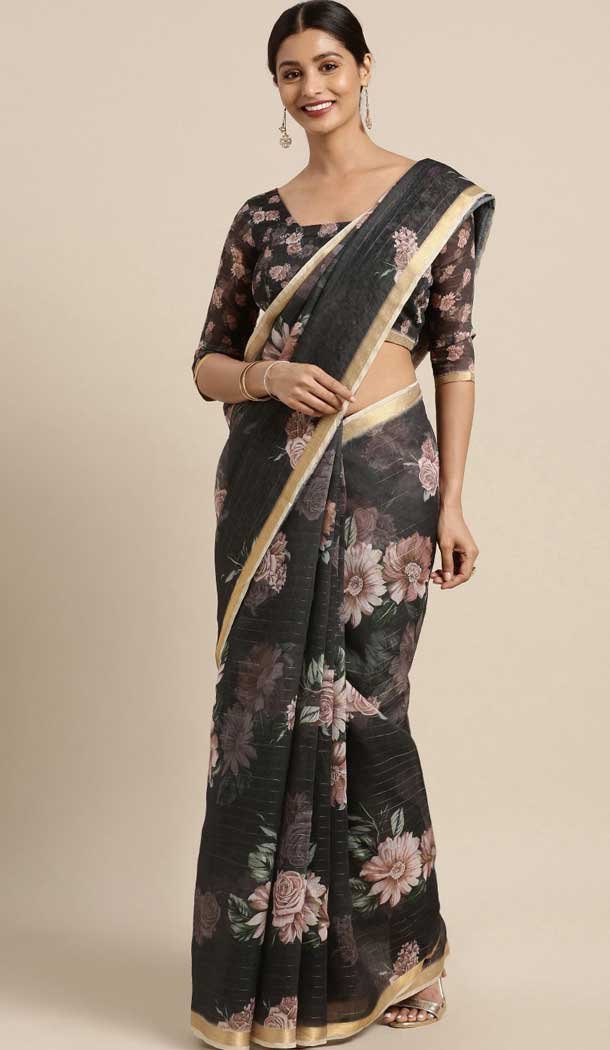 diwali new cotton linen saree -773795091